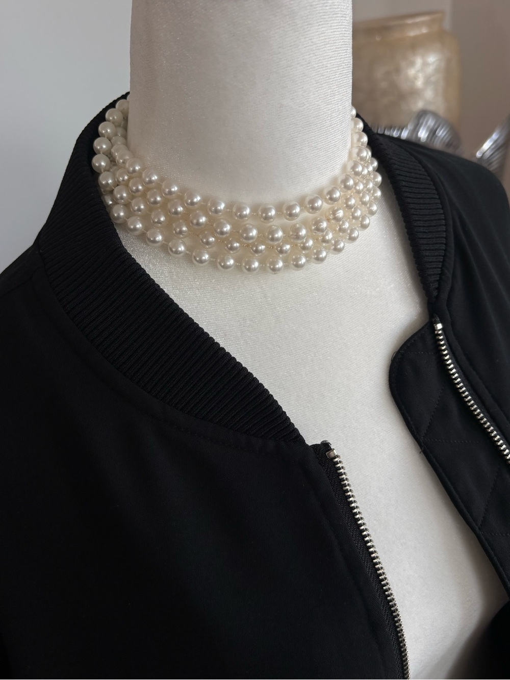 MICHAEL Michael Kors Black Silky Bomber Jacket Silver Zip L Y2K Fall - Picture 7 of 13